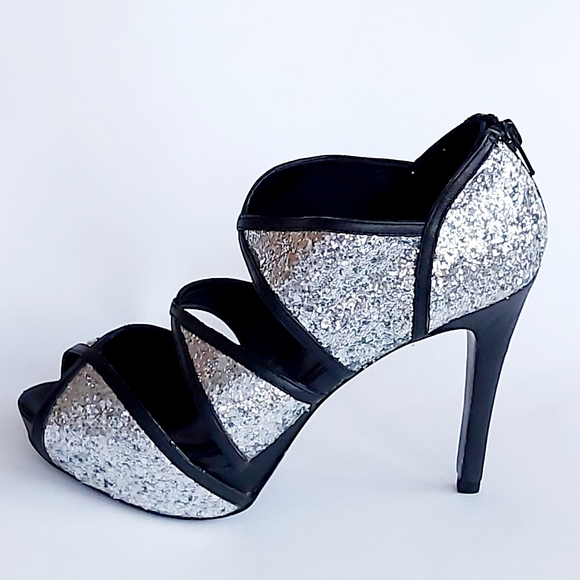 NWOT Pour La Victorie Glitter & Leather Heels - Picture 5 of 13